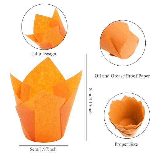 Image of 200PCS Tulip Cupcake Muffin Liners Greaseproof Paper Baking Cups Cupcake Wrappers for Thanksgiving Birthday Wedding Fall Party Baby Showers Catering (Golden Yellow /Light Orange /Orange /Brown)