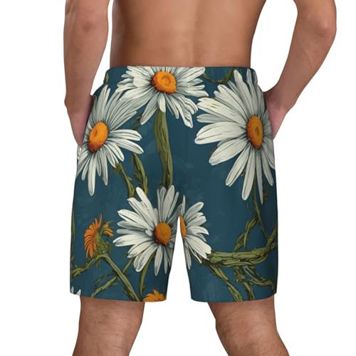 Daisy Flower Pattern Print Men Stylish Functionality Swim Trunks Breathable Beach Shorts Surfing Gym Fishing4