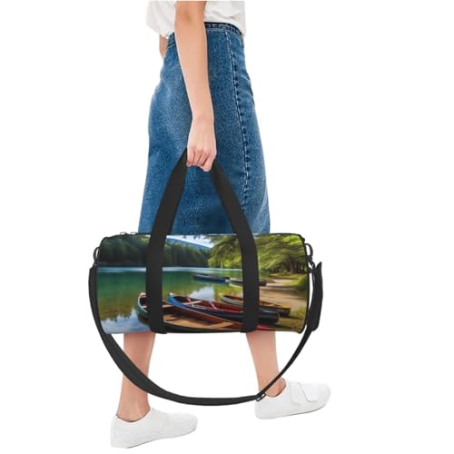 Lake with Boats Canoes Park printed Travel Bag Casual luggage bag 7