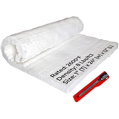 Simond Store Ceramic Fiber Blanket, 8LB 2600F, 1" X 12" X 24", High Temperature Insulation for Forge Furnace Wood Stove Fireplace Kiln Pizza Oven Insulation, Dishwasher Insulation Blanket with Knife Cover