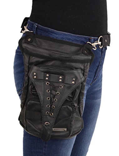 Milwaukee Leather MP8885 Black Carry Leather Thigh Bag with Waist Belt