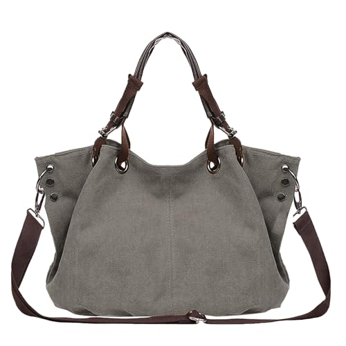 レディース大きな大容量郵便配達バッグたくさん入れることができます2 wayショルダーバッグキャンバス旅行通勤学校ママバッグ (グレー)