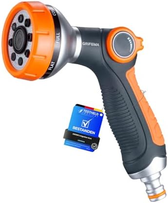 GRIFEMA GE1303 Gartenbrause, Handbrause Garten-Spritzpistolen, 8 Bewässerungsmuster, Einstellbarer Wasserdurchfluss für Gartenbewässerung, Autowäsche, Haustierdusche