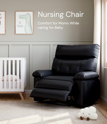 Image of GarveeHome Recliner Chair - PU Leather Manual Recliner for Adults, Lazy Chair with 1.5X Sponge Comfort Arm and Back for Living Room, Bedroom