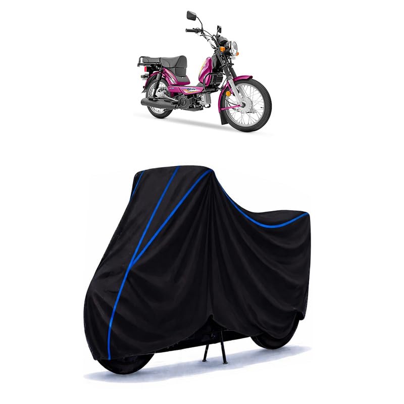 Image of TVS Heavy Duty BS6 Bike Cover Water Resistant Universal Motorcycle Rain | Heavy Duty UV Protection, Dust, Scratch Indoor Outdoor All Weather with Black Blue Piping Elastic