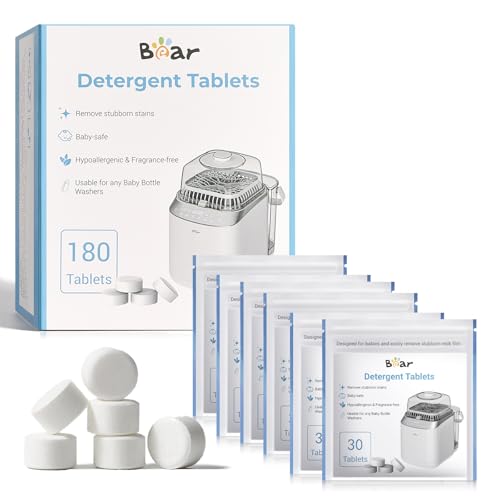 Image of Bear Official Bottle Washer Tablets, 180 Count - Detergent Tablets for Bear & All Brand Bottle Washers, Powerful Milk Residue Remover