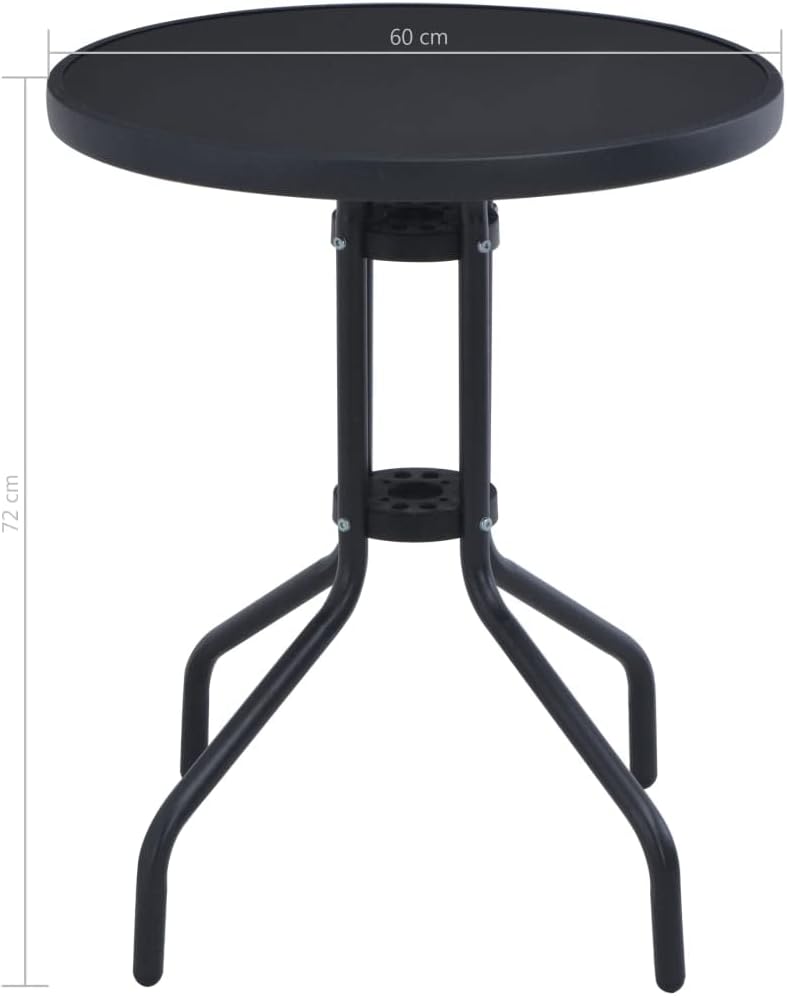 Contemporary Design Patio Dining Table, Sturdy Patio Side Table, Bistro Metal Coffee Table for Backyard or Living Room, Patio Table Black 31.5" Steel and Glass
