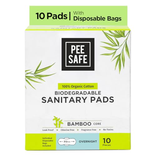 PEESAFE Organic Cotton, Biodegradable Sanitary Towels (Pack of 10, Night)