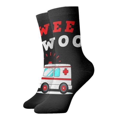 Wee Woo Ambulance Amr Funny Ems Emt Paramedic Running Socks Ventilating Comfort Cool Crew Socks for Unisex, Painting