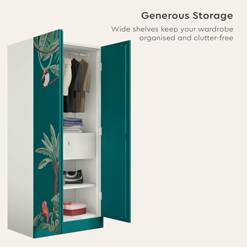 Image of Interio by Godrej Aceline 2-Door Digital Printed Steel Almirah | Textured Foliage Green Wardrobe for Clothes, 1-Year Warranty, 1 Full Locker, 2 Shelves