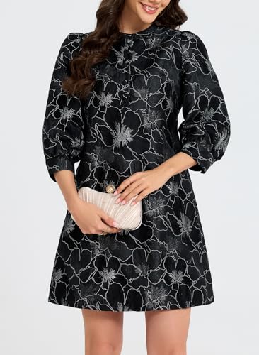 Image of Ladyful Women's Floral Jacquard Dress Cocktail Mini Shift Dresses