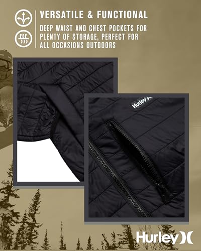 Image of Hurley Mens Puffer Jacket - Lightweight Packable Insulated Winter Coat for Men - Weather Resistant Quilted Outdoor Jacket