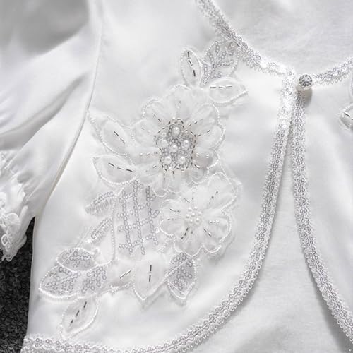 renvena Little Girls Sequin Lace Bolero Shrug Short Sleeve 3D Flower Party Wedding Dress Cover Up4