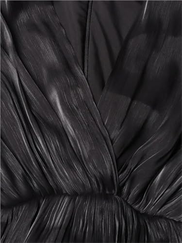 Women's V Neck High Waist Long Dresses Skirt Solid Color Patchwork Belt Elegant Casual Dress for Work Party Date4