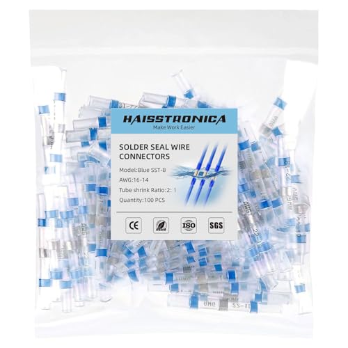 haisstronica 100PCS Solder Seal Wire Connectors, AWG 16-14 Blue Sleeves