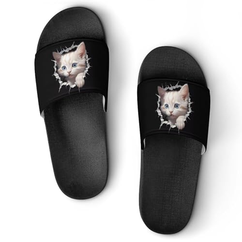 Cat Peeking Out Hole House Sandals Non-Slip Bathroom Slippers Beach Summer Shoes for Men Women