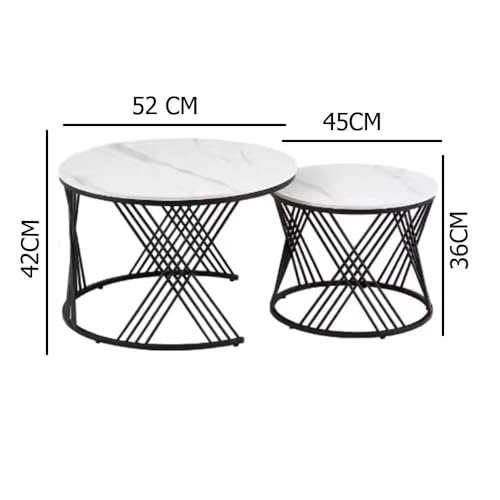 Image of Brown Art SHOPPEE Home Decor Furniture Round Coffee Table Sets,2 Piece MDF Top Couch Table,Stacking Nesting Table with Iron Frame for Living Room Living Room or Lounge (Black &Brown)