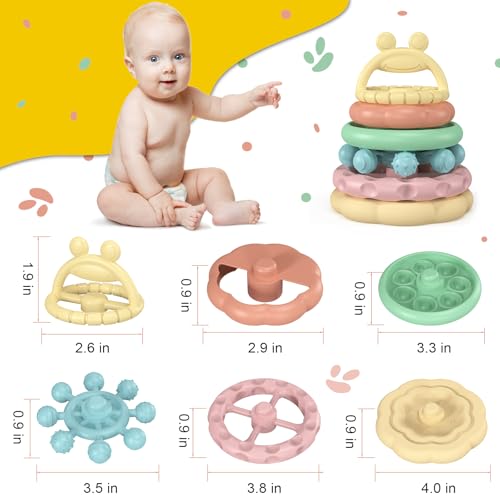 Image of Baby Teething Toys 3-6 Months, Soft Silicone Stacking Rings Teether, 6-Piece Stackable Circles for Teething Relief Safe BPA-Free Teething Gift, Perfect Baby Shower & Birthday Present for Boys & Girls