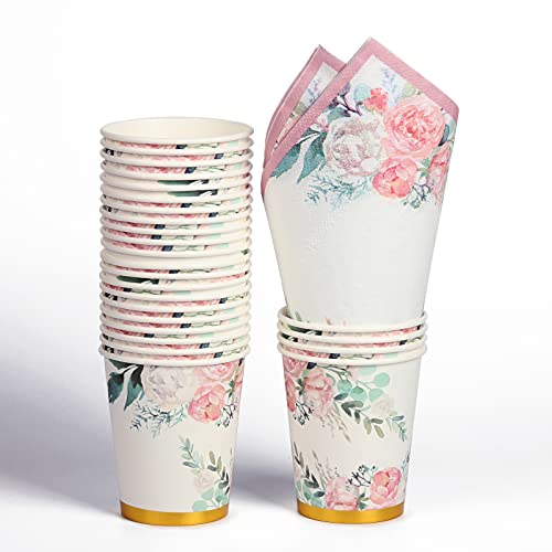 Floral Party Supplies Paper Plates And Napkins Sets,Floral Party Disposable Paper Dinner Plates,Cups,Straws,Napkins,Tableware Sets For Baby Shower Birthday Bridal Shower Tea Party #TOP4