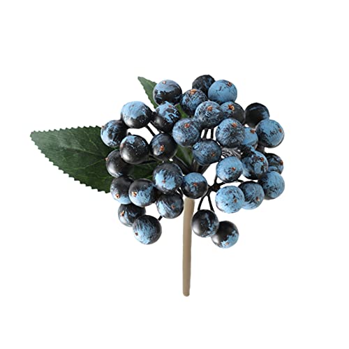 RESOYE Tiges de baies artificielles, 8 fausses baies bleues avec feuilles pour mariage, bricolage, bouquets de mariée, arbre de Noël, décoration d'intérieur, fête, hôtel Cover