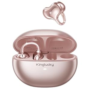 Kinglucky Upgraded Open Ear Earbuds, Clip-On Earbuds Comfortable fit, Crystal-Clear Sound, 50H Play, Open Ear Headphones Wireless Bluetooth 6.0 for Women, Small Ears, Valentine’s Day Gifts, Rose Gold