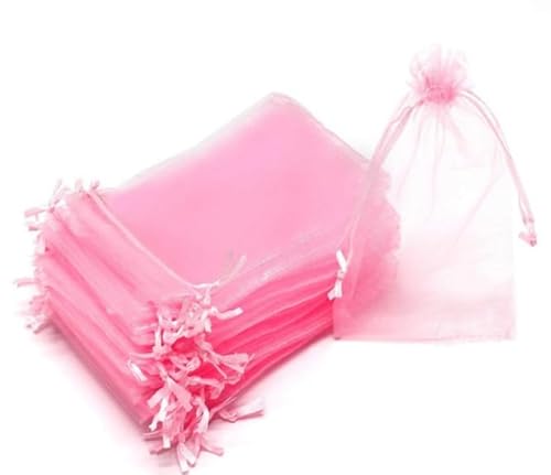 Sivro 100枚 オーガンザギフトバッグ 巾着ポーチ ジュエリー パーティー ウェディング 記念品 ギフトバッグ キャンディバッグ (10x15cm,ピンク)