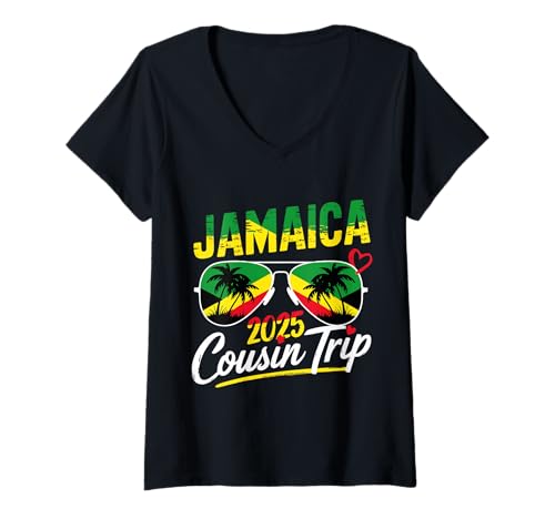 Mujer jamaica cousin crew trip 2025 summer vacation matching group camiseta cuello v