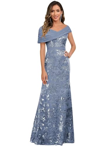 Image of VCCICANY Sequin Mermaid Mother of The Bride Dresses for Women Chiffon Off Shoulder Ruched Long Formal Evening Gowns