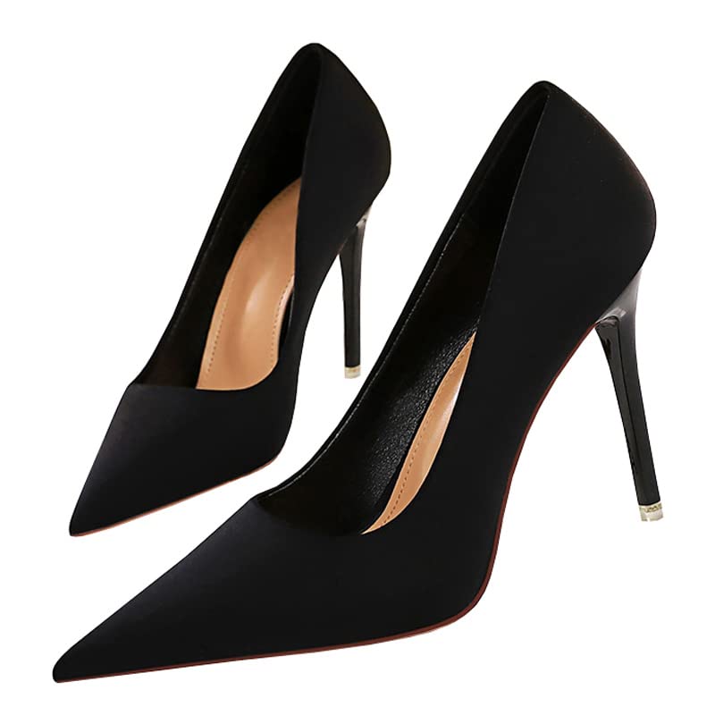 Dear Time Women's Fashion Simple Stiletto Heels Shallow Closed Pointed Toe Satin High Heel Pumps Shoes