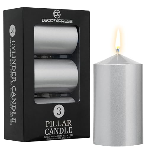 DECO EXPRESS Metallic Stumpenkerzen Set, 3er-Pack, Kerzen Lange...