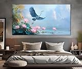 lianyibo Cuadro de garza impreso, arte de pared, garza en el lago, pósteres impresos, pintura de paisaje minimalista, decoración del hogar (70 x 140 cm/sin marco)