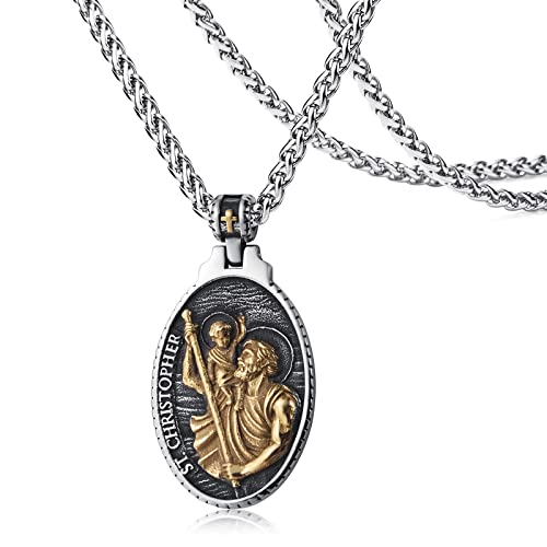 WESTMIAJW Collier avec pendentif médaille Saint-Christophe en or - Cadeau pour homme et garçon - 60 cm, Acier inoxydable