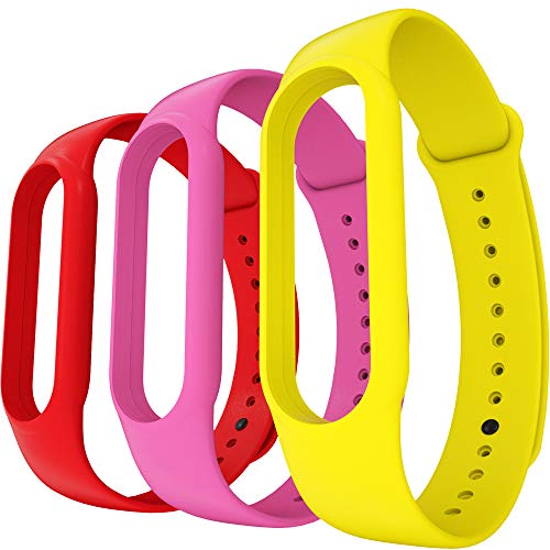 AWINNER Bands Compatible with Xiaomi Mi Band 5 Smartwatch Wristbands Replacement Band Accessaries Straps Bracelets for Mi5 (Red,Pink,Yellow)