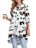 Naggoo Women's 3/4 Length Sleeve Tunic Tops Casual V Neck High Low Tops for Leggings Tie Dye Black White Medium