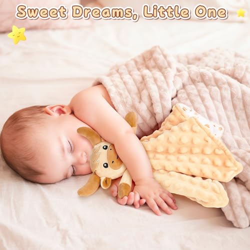 Image of Loveys for Babies,Kawaii Highland Cow Baby Security Blanket for Newborn Infant Toddler Snuggle Toy Stuffed Animal,Lovey Highland Cow Security Blankets Baby Gifts Unisex Birthday,Beige 12in