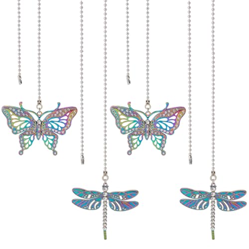 BENECREAT 4Pcs Butterfly & Dragonfly Alloy Ceiling Fan Pull Chain Extenders, Retro Rainbow Ceiling...
