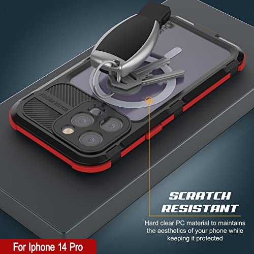 Punkcase For Iphone 14 Pro Waterproof Aluminum Case [Metal Extreme 2.0 Series] Ip68 Rugged Bumper Cover W/Buillt In Screen Protector | Ultimate Protection For Iphone 14 Pro(6.1")[Black-Red] #TOP7