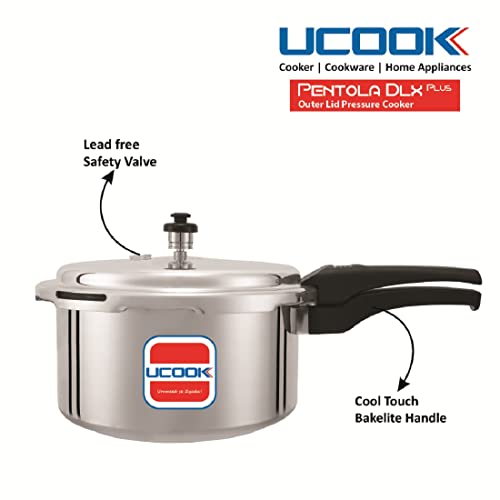 Image of Ucook By United Ekta Group Pentola DLX Plus Aluminium Outer Lid Induction Pressure Cooker, 3 Litre, Silver