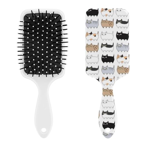 パドルブラシ 面白い 猫 ネコ柄 ヘアブラシ くし 絡まない 頭皮マッサージ おしゃれ レディース メンズ 兼用 頭皮ケア キャラクター マッサージブラシ ツヤ サラサラ 便利 人気 かわいい 乾湿両用