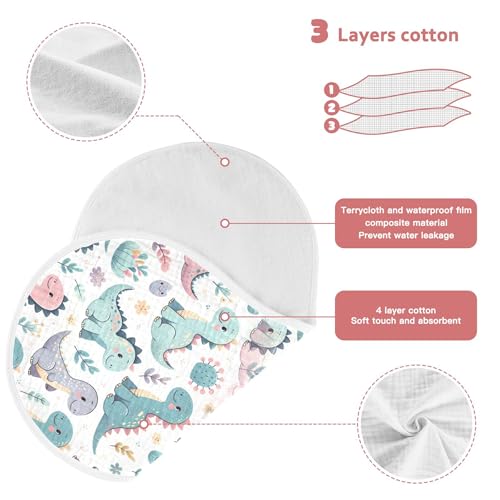 Kigai Cute Little Dinosaurs Baby Muslin Burp Cloths 2 Pack, Soft 4 Absorbent Layers Cotton Burp Rags for Newborn Girls Boys3