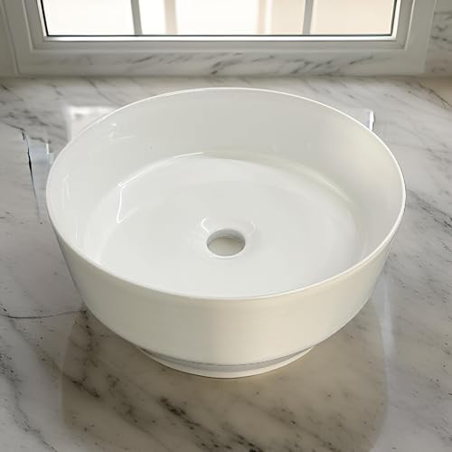 Image of SEA SHORE White Imported Ceramic Table Top Wash Basin, Slim Rim Vessel Sink for Bathroom & Living Room