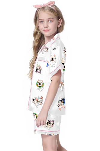 Image of Schbbbta Girls Womens Pajamas, Satin Silky Pjs Set Kids 2Pcs Button-Down Nightwear Sleepwear Gift for Mommy and me