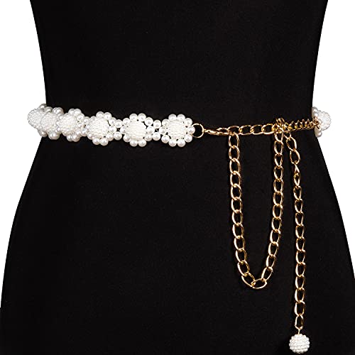 Barry.Wang Stripe Men Ties Set Pearl Belts Gift for Women Wedding Dress Crystal Rhinestone Off White Waist Chain4