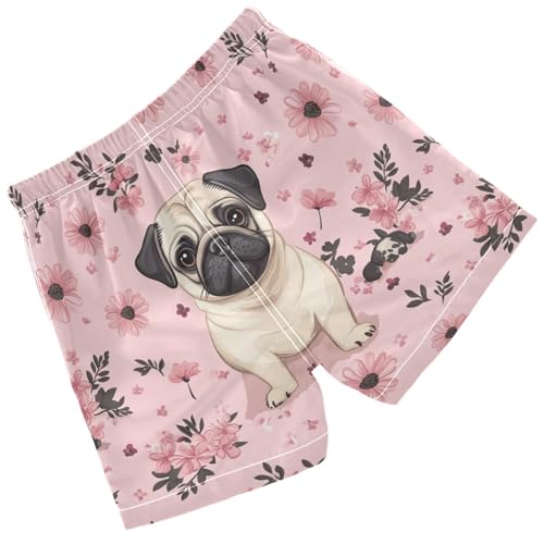 Pigsaly Boys Swim Trunks Cute Pug Dog Flowers Pink Boys Board Shorts Swimsuit Swimwear Summer Bathing Suit 3T2