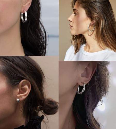 36 Pairs Gold Hoop Earrings Set for Women, Chunky Gold Earrings Multipack, Trendy Hypoallergenic Silver Hoop Earring Pack (Style1-silver)4