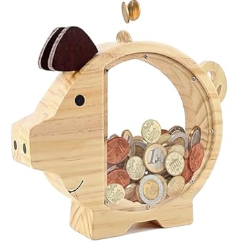 RoxNvm Salvadanaio Personalizzato, Maiale Salvadanaio Bambini, Salvadanaio in Legno Trasparente, Salvadanaio Grande, Salvadanaio Staccabile per Bambini Compleanno Natale Decorazione