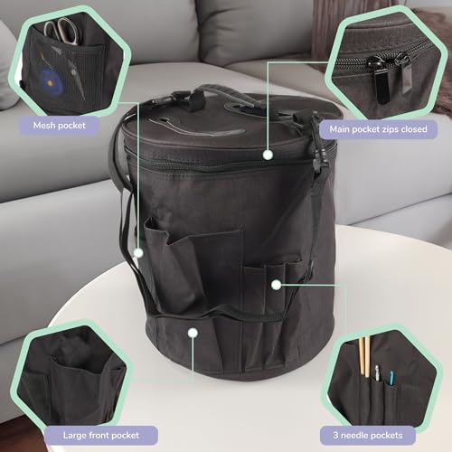 Image of BambooMN JubileeYarn Cylindrical Fabric Yarn Storage Tote Bag - Black - 1 Bag