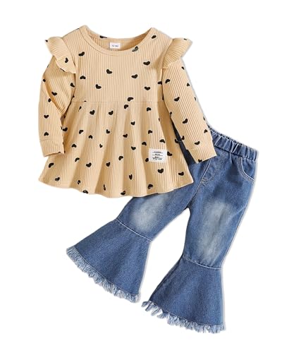 Image of Toddler Baby Girl Clothes Infant Girl Outfits Fall Ruffle Floral T-Shirt Top Pants Set Winter Spring Clothes