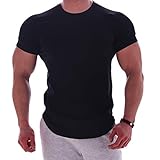 Magiftbox Mens Muscle Cotton Lightweight Workout Short Sleeve T-Shirts Gym Sweat Tee T24_Black_US-M