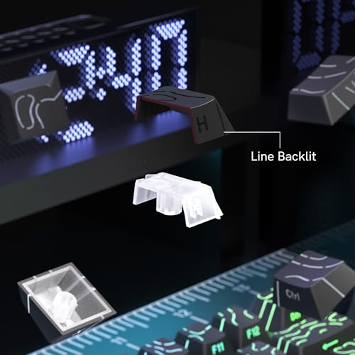 Image of dagaladoo Double Shot PBT keycap Set,White and Black Topographic Keyboard keycaps 60 75 100 Percent,Shine Through Custom keycap Lines Backlit,Cherry Profile Key caps for US Layout Mechanical Keyboard